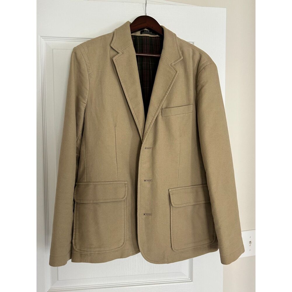 Men's Tan L.L. Bean Blazer - 42 Short - Flannel Lined - 100% Cotton